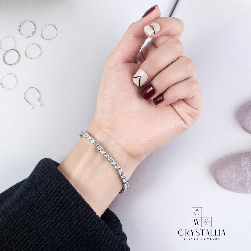 צמידי טניס כסף סטרלינג 925 עם קריסטליה מעוקבת - Crystallia
