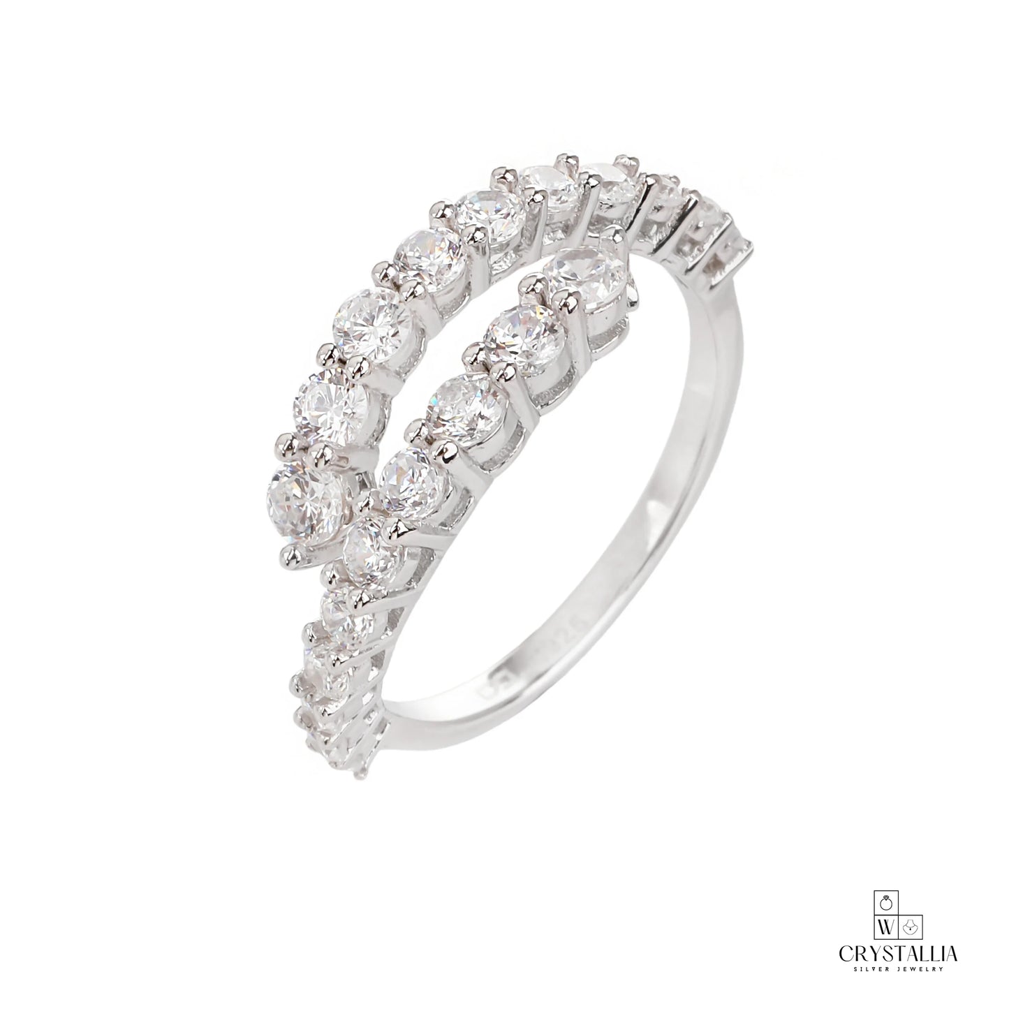 טבעת KSI6002-1 מכסף 925 בעיצוב יוקרתי מבית Crystallia, מתאימה למגוון אירועים