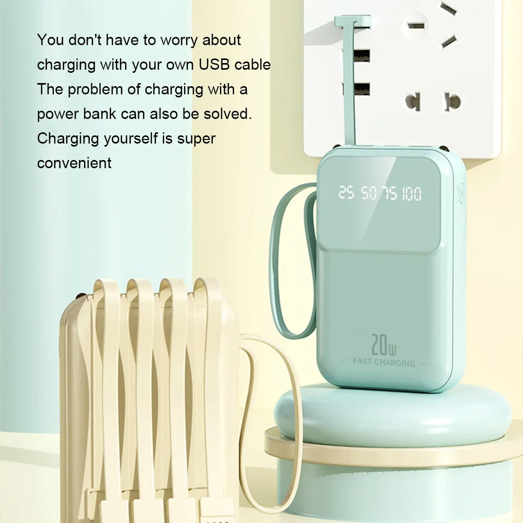 20000mAh Portable Power Bank with built-in Charging Cable for iPhone/Samsung 20W Fast Charging Power Bank Powerbank
