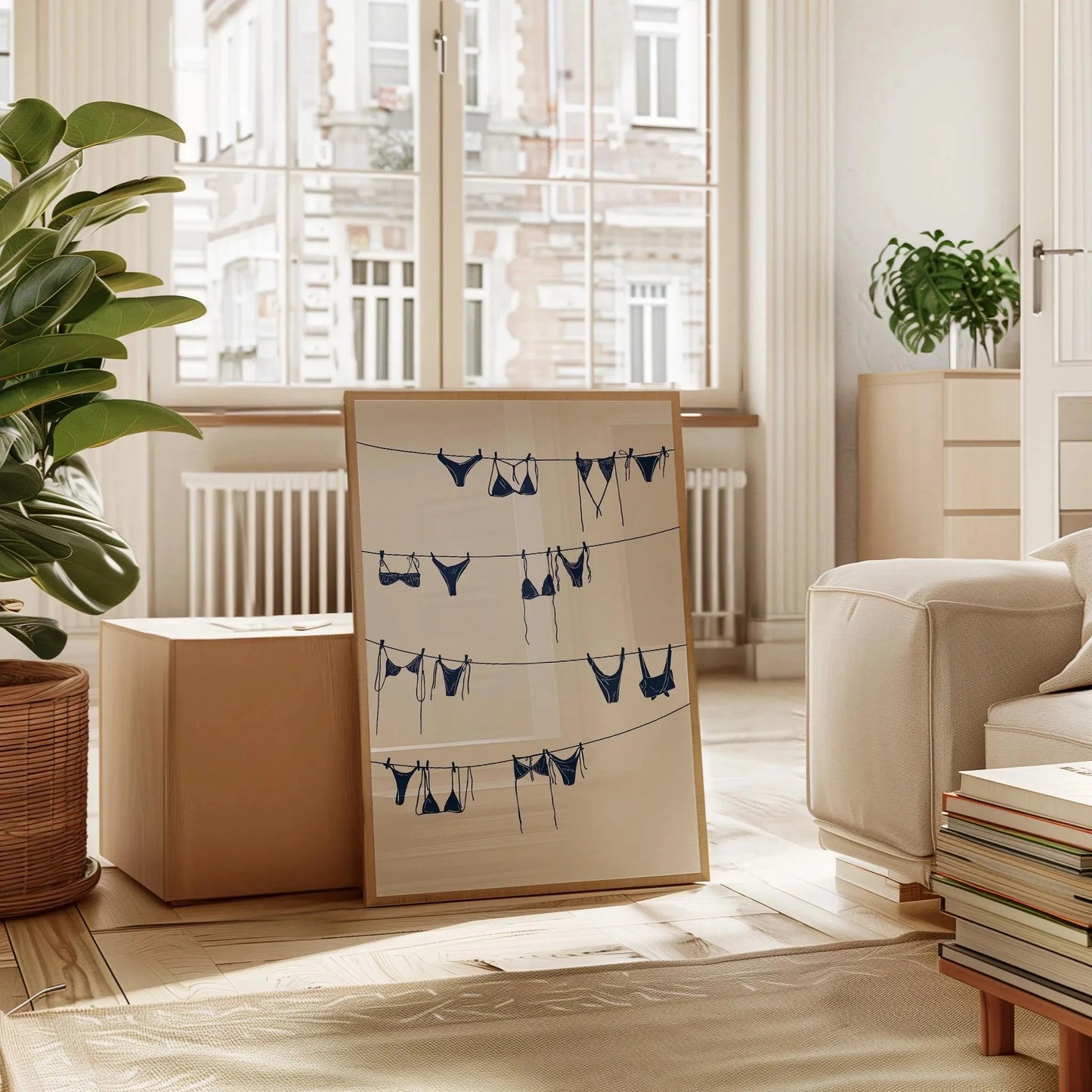 Dark Blue Bikinis Wall Art Print, Bathing Suit Poster, Blue Beachy Prints, Coastal Cowgirl Wall Art, College Apartment Decor