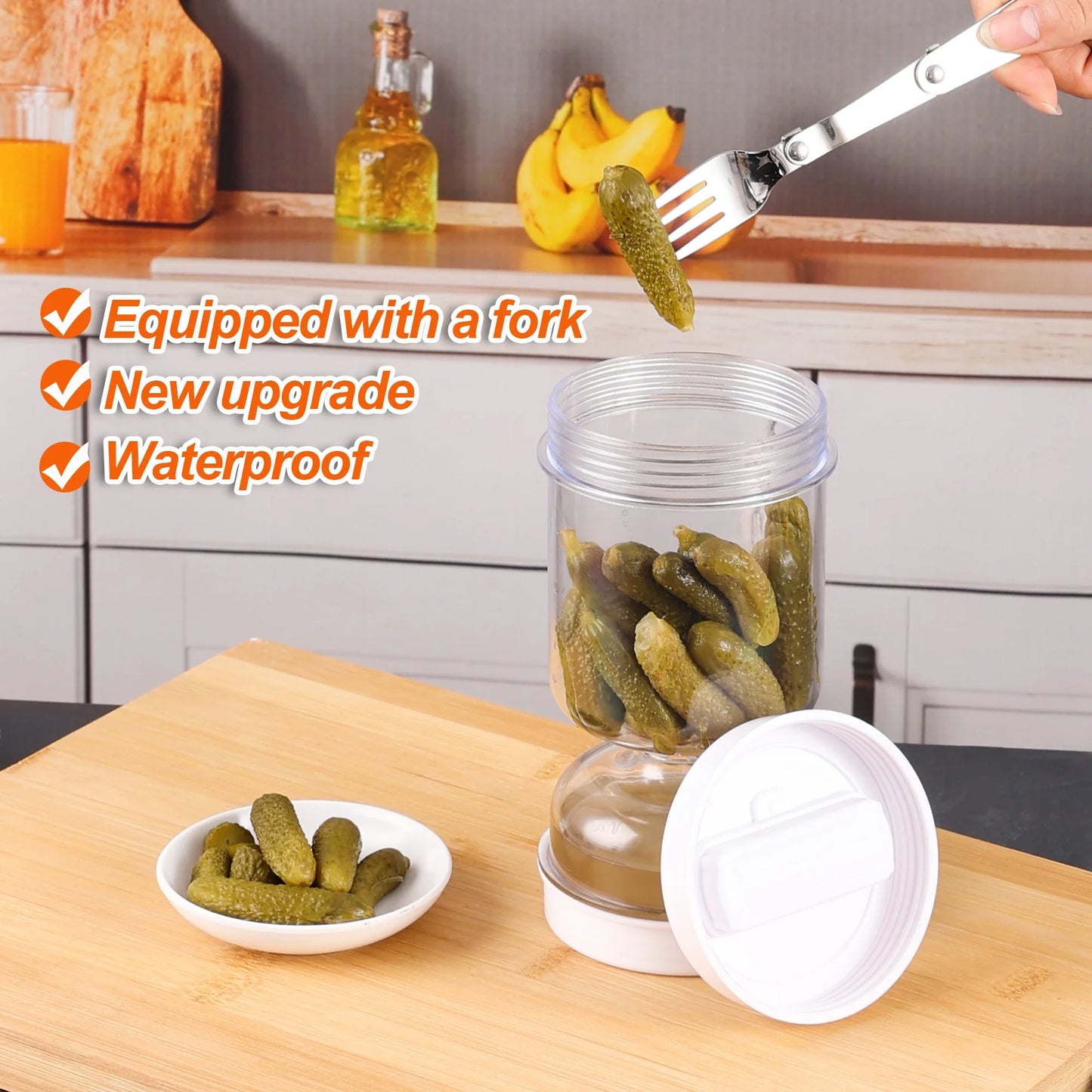 New Olive and Pickle Strainer Jar, Olive Container Hourglass Jar with Strainer Flip Pickle Container for Airtight Food Storage