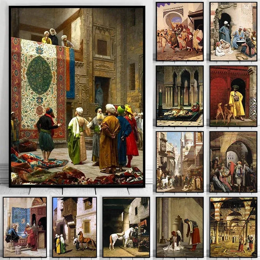 Jean Gerome Classic Artwork Arabic Carpet Merchant Arabs Living Landscape Poster Canvas Painting Wall Art Pictures Home Decor