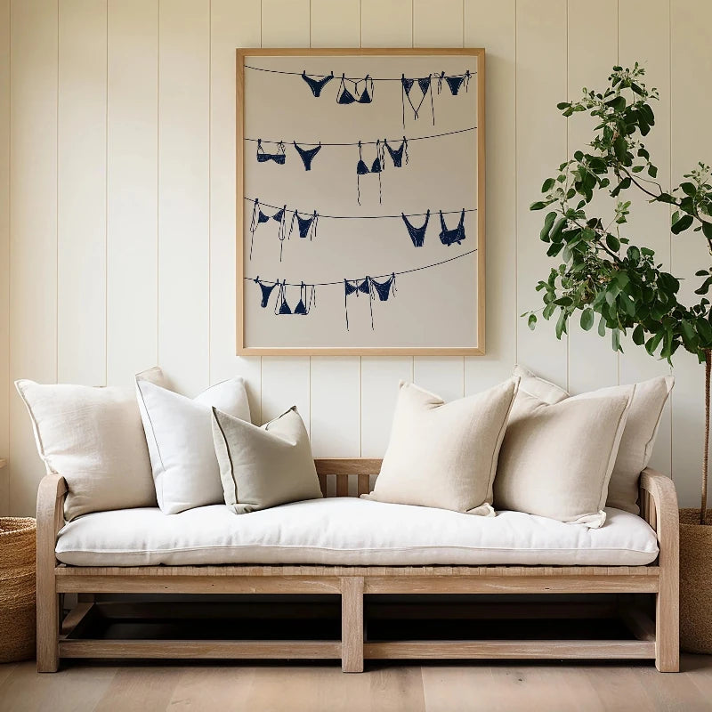 Dark Blue Bikinis Wall Art Print, Bathing Suit Poster, Blue Beachy Prints, Coastal Cowgirl Wall Art, College Apartment Decor