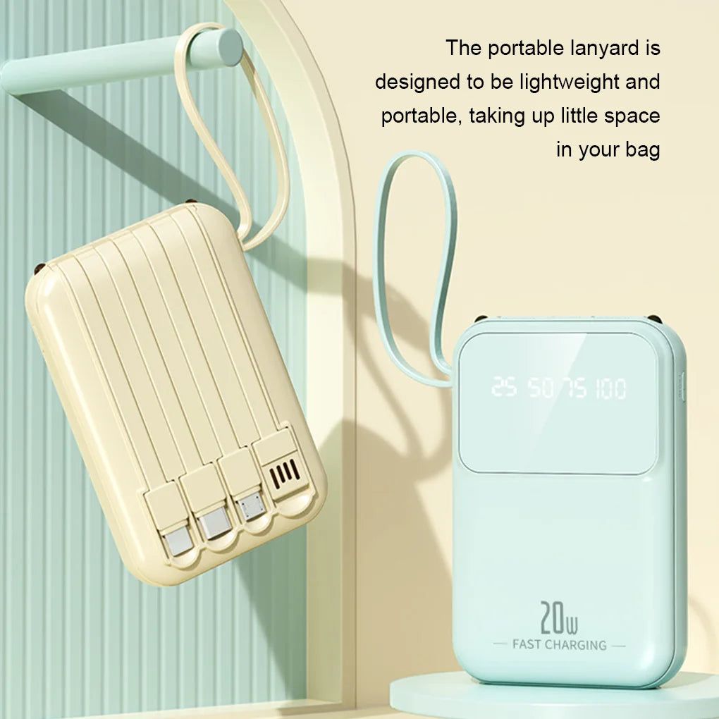20000mAh Portable Power Bank with built-in Charging Cable for iPhone/Samsung 20W Fast Charging Power Bank Powerbank