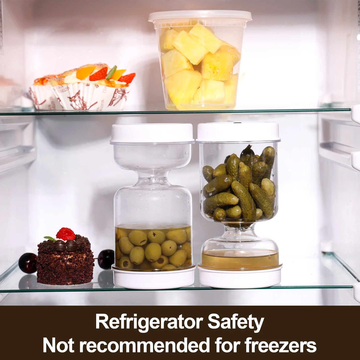 New Olive and Pickle Strainer Jar, Olive Container Hourglass Jar with Strainer Flip Pickle Container for Airtight Food Storage