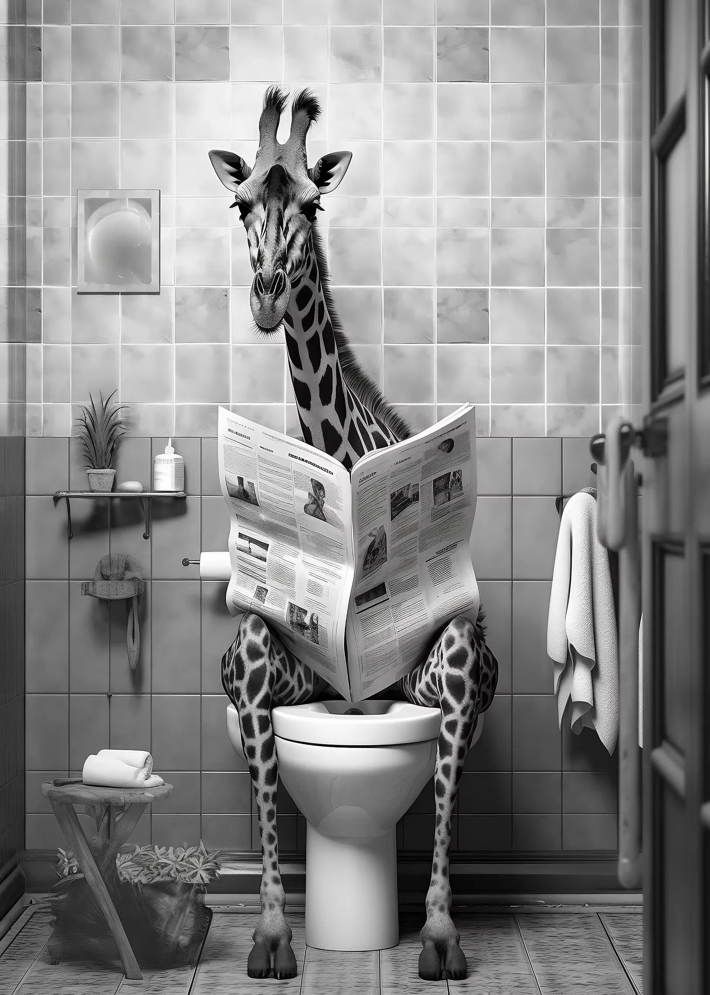 Funny Bathroom Lion Cow Sitting on Toilet Reading Newspaper Poster Modern Wall Art HD Picture Canvas Print For Room Home Decor