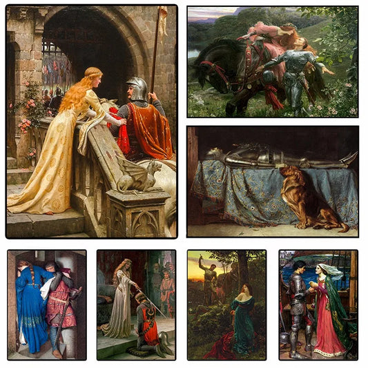 Medieval Gothic Wall Art Canvas Print Vintage Knight Chivalry Dark Lady Godiva Death Devil Artwork Canvas for Living Room Decor