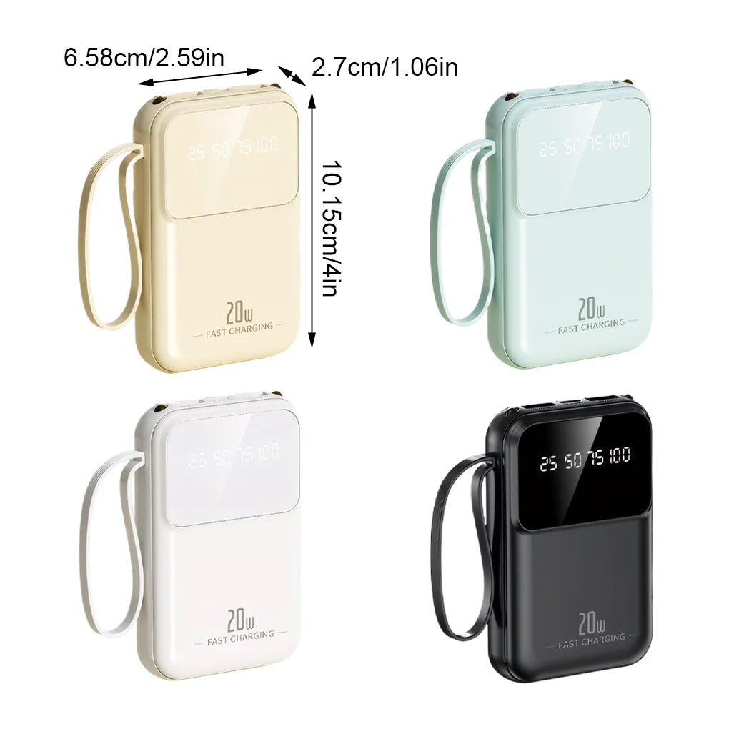 20000mAh Portable Power Bank with built-in Charging Cable for iPhone/Samsung 20W Fast Charging Power Bank Powerbank