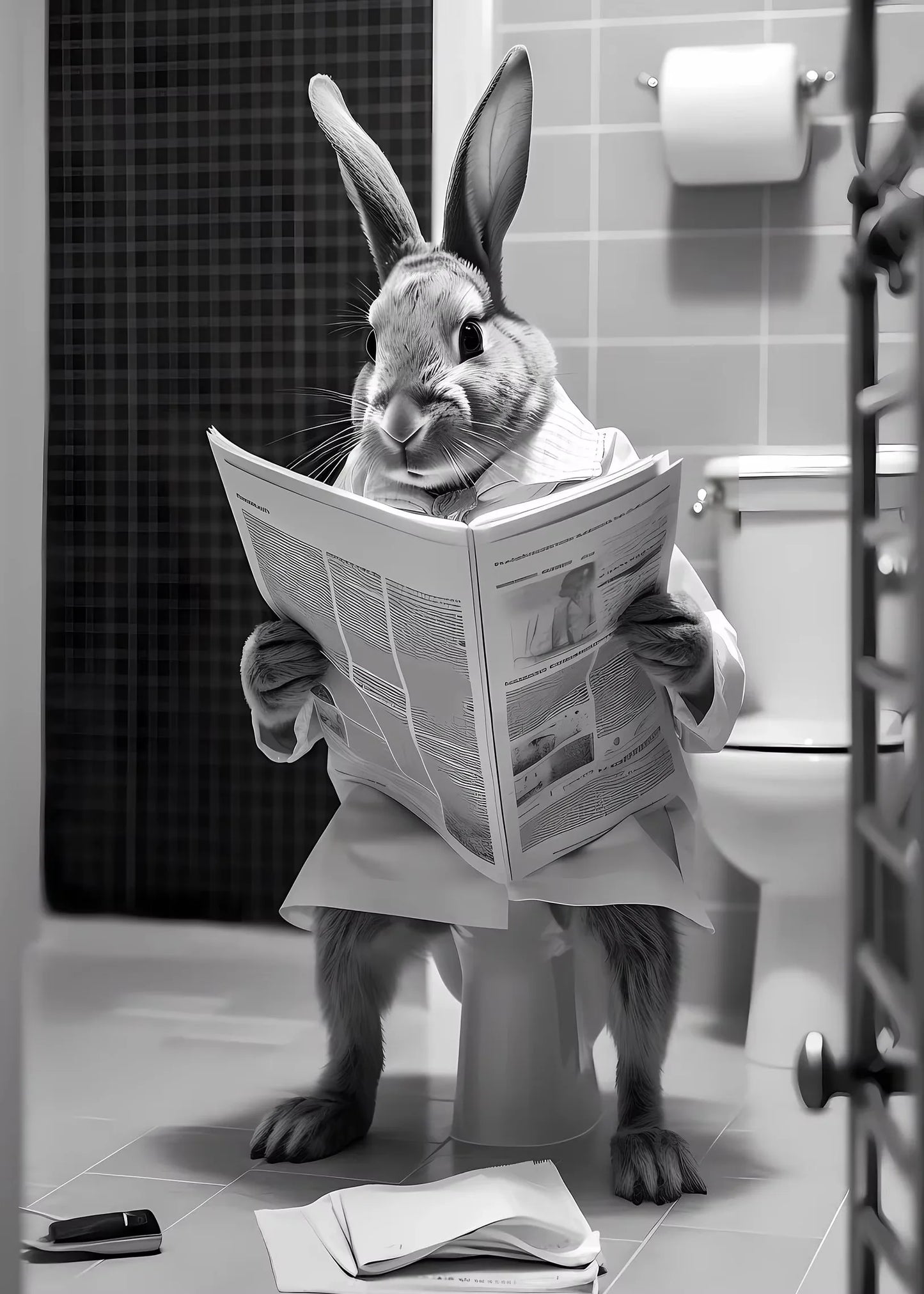 Funny Bathroom Lion Cow Sitting on Toilet Reading Newspaper Poster Modern Wall Art HD Picture Canvas Print For Room Home Decor