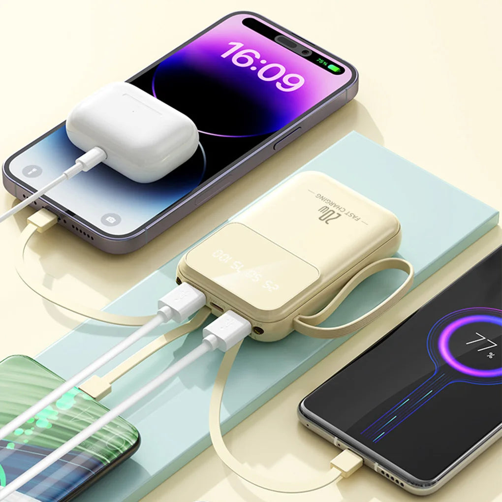 20000mAh Portable Power Bank with built-in Charging Cable for iPhone/Samsung 20W Fast Charging Power Bank Powerbank
