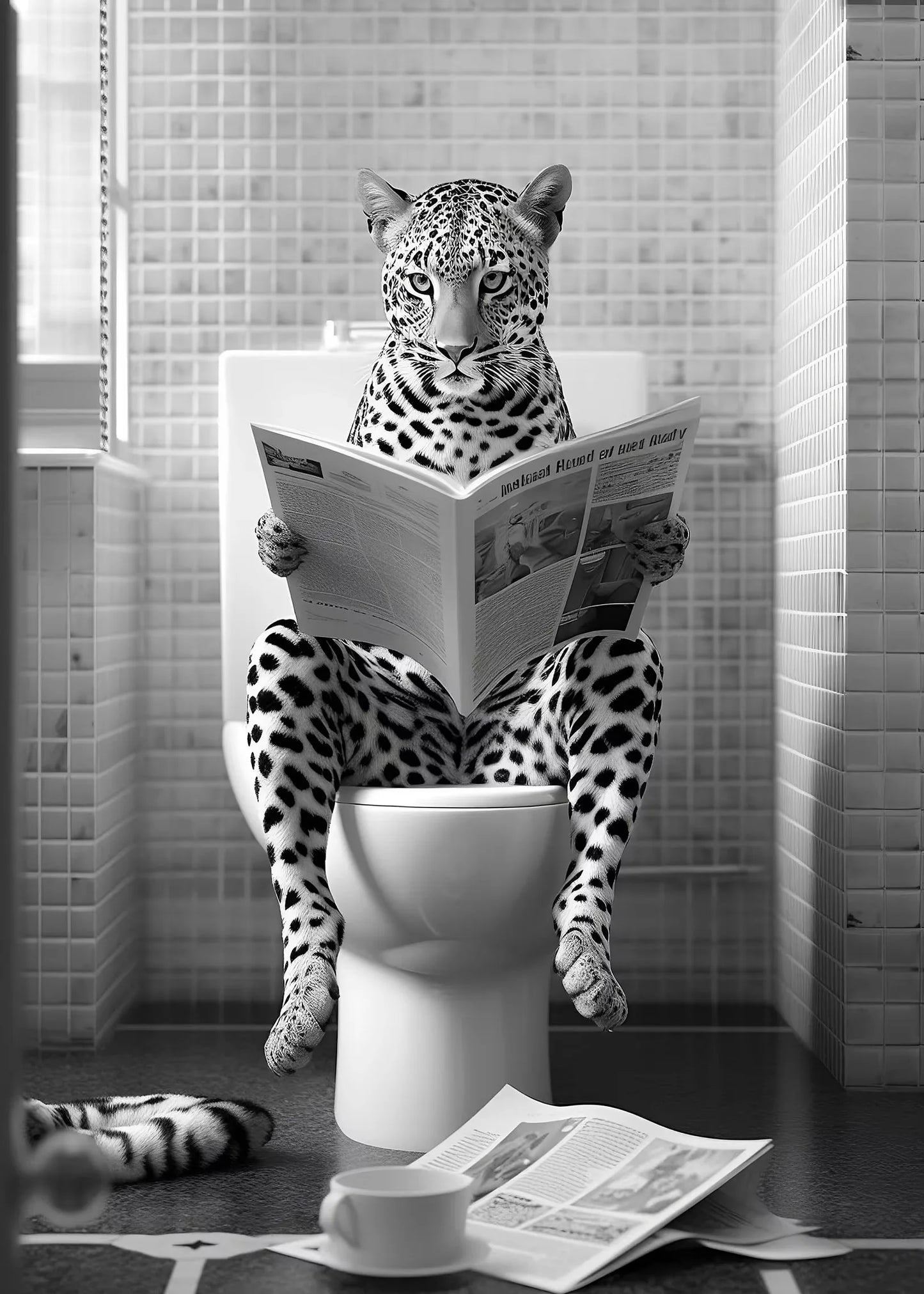 Funny Bathroom Lion Cow Sitting on Toilet Reading Newspaper Poster Modern Wall Art HD Picture Canvas Print For Room Home Decor
