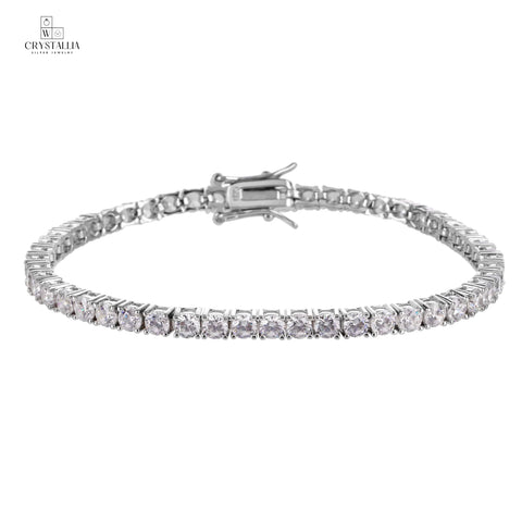 צמיד טניס אלגנטי בגימור כסוף עם שיבוץ אבנים נוצצות לכל אורכו, רוחב 3.5 מ"מ, דגם ZSI005-1 של מותג קריסטליה