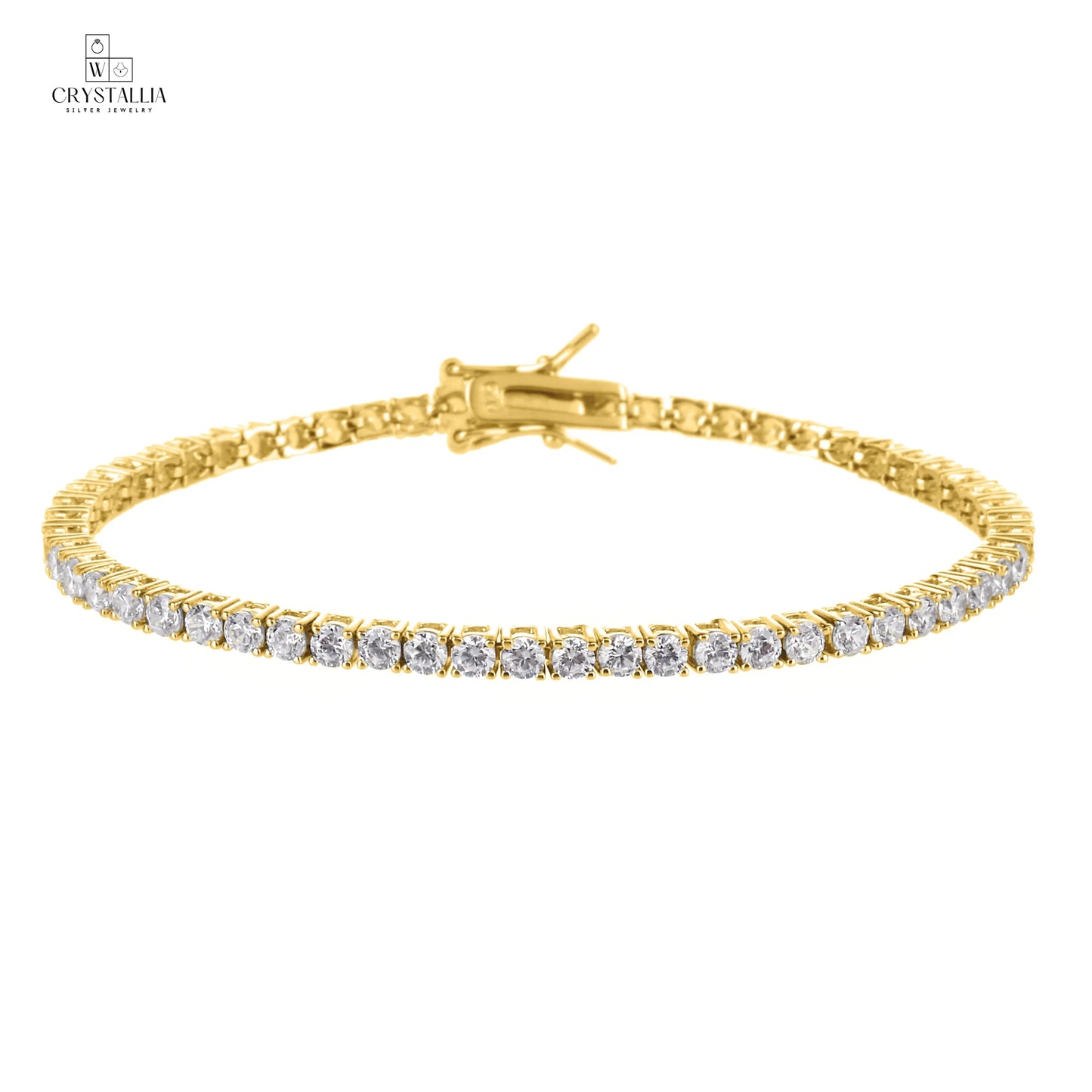 צמיד טניס דגם ZSI005-3-3.5mm בגימור כסוף ושיבוץ אבנים נוצצות לאורך כל הצמיד, צילום תקריב על רקע נקי המדגיש את הברק והעיצוב הקלאסי.