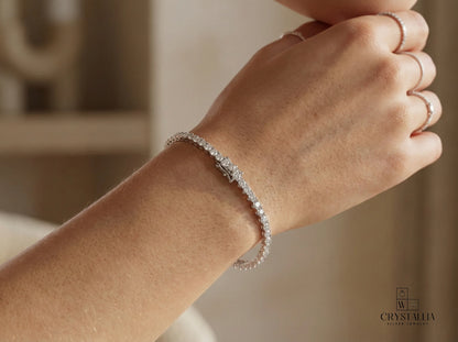 צמיד טניס 2מ"מ מכסף 925 ושיבוץ אבני קריסטל