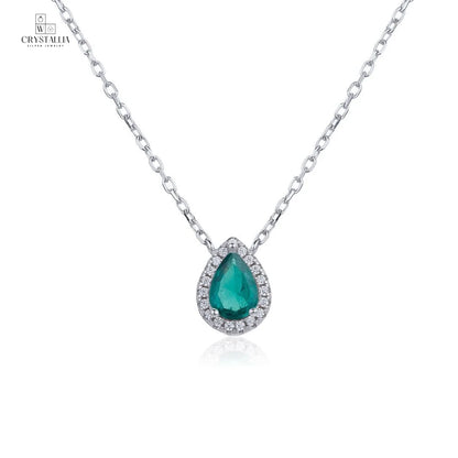 תליון טיפה עם אבן קריסטל ירוקה משובצת על שרשרת כסף 