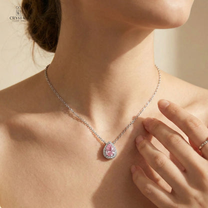 מודל עונדת שרשרת ZSI568-1 עם תליון טיפה ואבן קריסטל ורודה