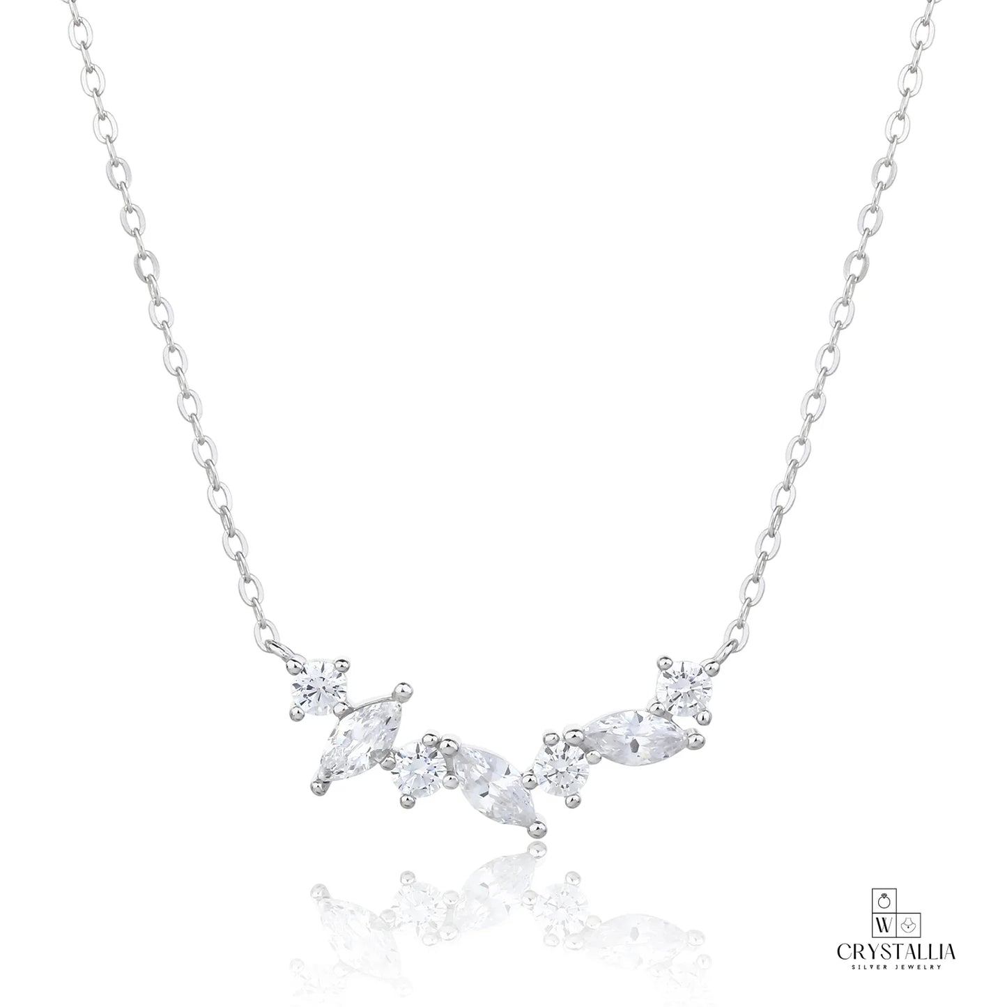 שרשרת ZSI976-1 מבית Crystallia עשויה כסף 925 ומשובצת אבני קריסטל, באורך 40+5 ס"מ