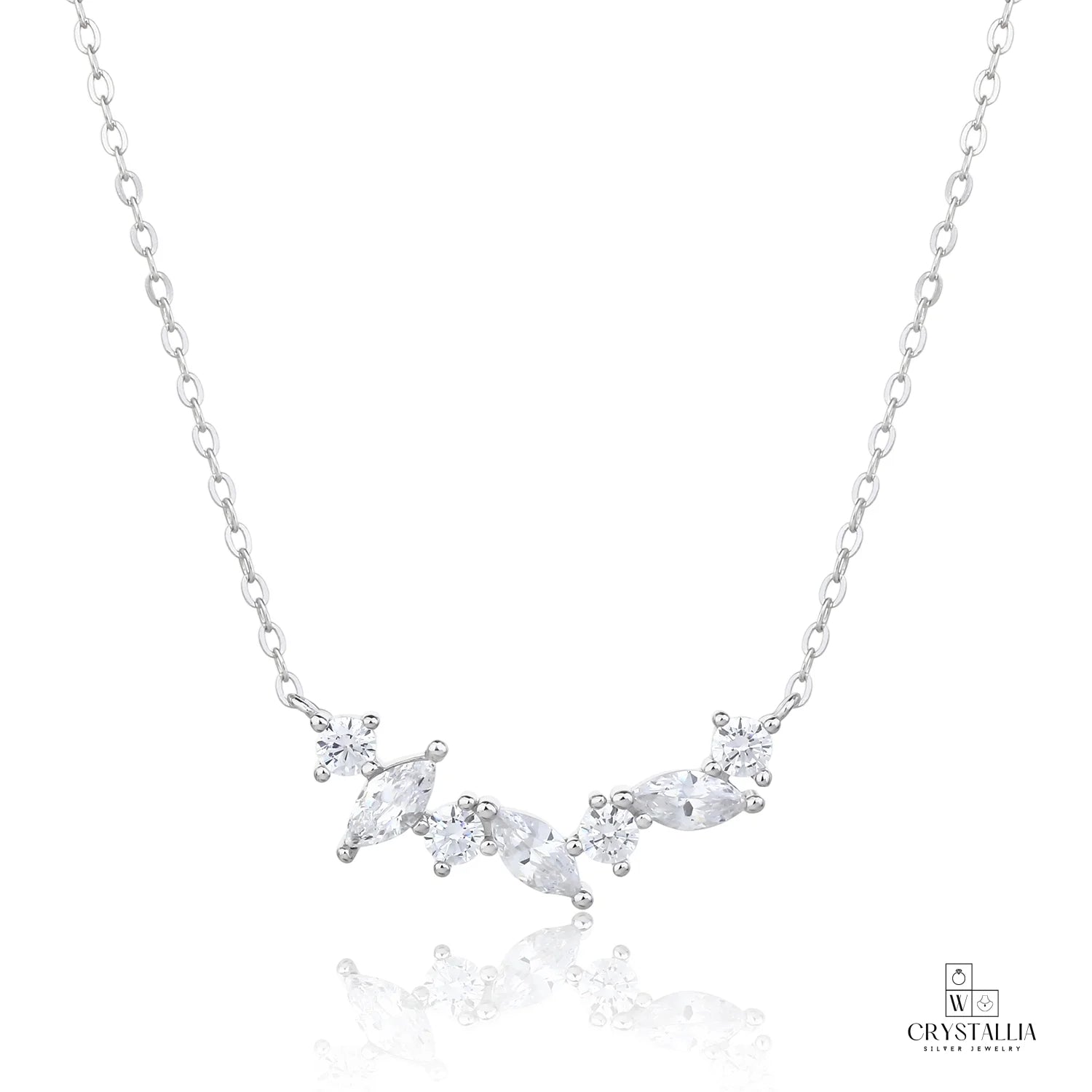 שרשרת ZSI976-1 מבית Crystallia עשויה כסף 925 ומשובצת אבני קריסטל, באורך 40+5 ס"מ